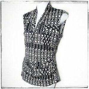 Vince Camuto Ruched Shell B+W Graphic Sz M